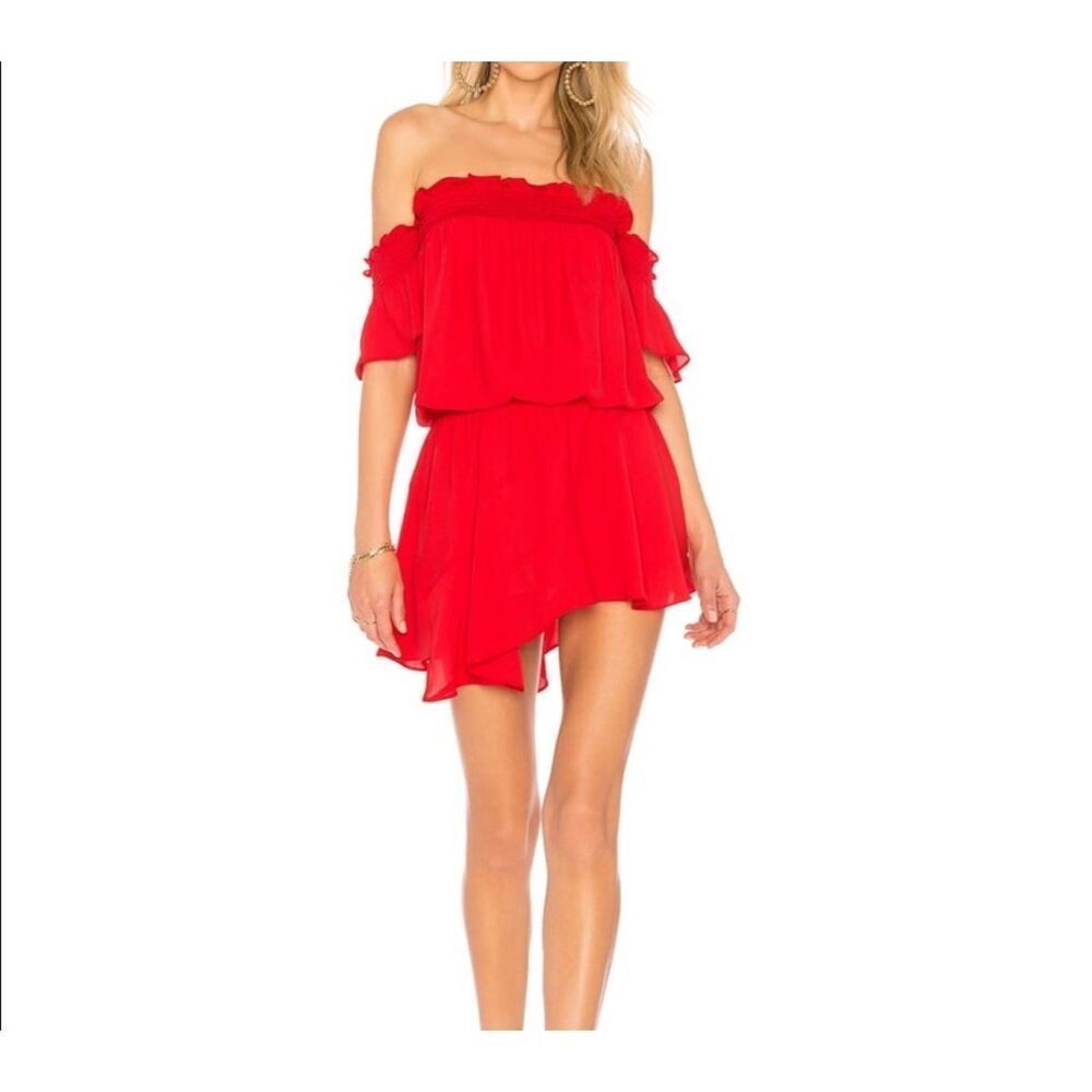 Amanda Uprichard Dress Women’s Small Red Ariella Off-Shoulder Asymmetrical Mini